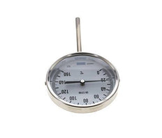 0 bis +160°C Bimetall-Thermometer aus Edelstahl 100mm Gehäuse 100mm Schaftboden