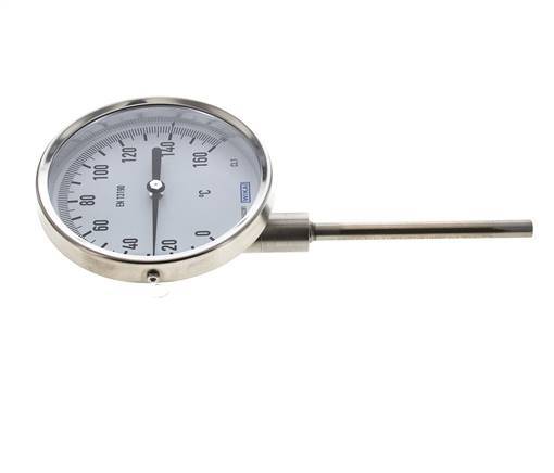 0 bis +160°C Bimetall-Thermometer aus Edelstahl 100mm Gehäuse 100mm Schaftboden