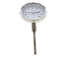 0 bis +160°C Bimetall-Thermometer aus Edelstahl 100mm Gehäuse 100mm Schaftboden