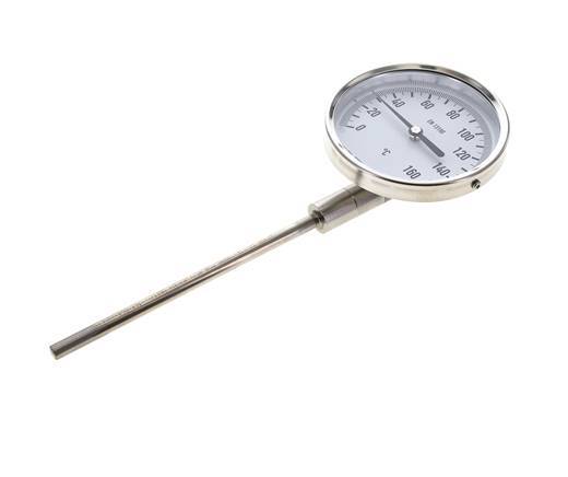 0 bis +160°C Bimetall-Thermometer aus Edelstahl 100mm Gehäuse 160mm Schaftunterseite