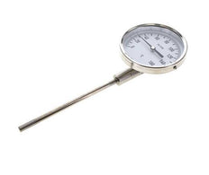 0 bis +160°C Bimetall-Thermometer aus Edelstahl 100mm Gehäuse 160mm Schaftunterseite