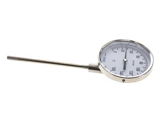 0 bis +160°C Bimetall-Thermometer aus Edelstahl 100mm Gehäuse 160mm Schaftunterseite