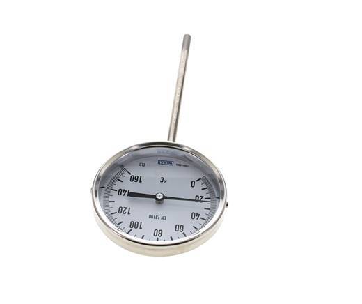 0 bis +160°C Bimetall-Thermometer aus Edelstahl 100mm Gehäuse 160mm Schaftunterseite