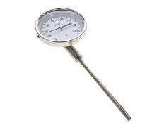 0 bis +160°C Bimetall-Thermometer aus Edelstahl 100mm Gehäuse 160mm Schaftunterseite