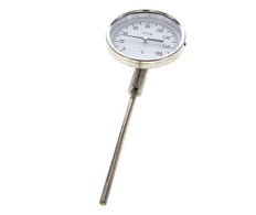0 bis +160°C Bimetall-Thermometer aus Edelstahl 100mm Gehäuse 160mm Schaftunterseite