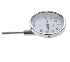 0 bis +160°C Bimetall-Thermometer aus Edelstahl 100mm Gehäuse 63mm Schaftunterseite