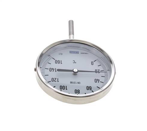 0 bis +160°C Bimetall-Thermometer aus Edelstahl 100mm Gehäuse 63mm Schaftunterseite