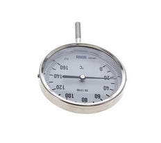 0 bis +160°C Bimetall-Thermometer aus Edelstahl 100mm Gehäuse 63mm Schaftunterseite