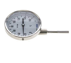 0 bis +160°C Bimetall-Thermometer aus Edelstahl 100mm Gehäuse 63mm Schaftunterseite