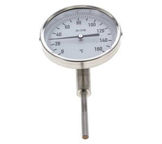 0 bis +160°C Bimetall-Thermometer aus Edelstahl 100mm Gehäuse 63mm Schaftunterseite