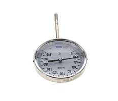 0 bis +200°C Bimetall-Thermometer aus Edelstahl 100mm Gehäuse 100mm Schaftboden
