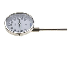 0 bis +200°C Bimetall-Thermometer aus Edelstahl 100mm Gehäuse 100mm Schaftboden