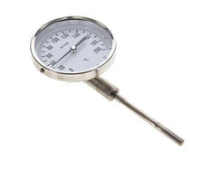 0 bis +200°C Bimetall-Thermometer aus Edelstahl 100mm Gehäuse 100mm Schaftboden
