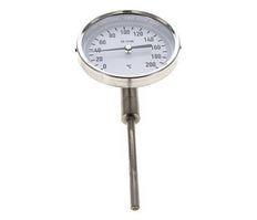 0 bis +200°C Bimetall-Thermometer aus Edelstahl 100mm Gehäuse 100mm Schaftboden