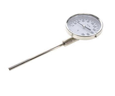0 bis +200°C Bimetall-Thermometer aus Edelstahl 100mm Gehäuse 160mm Schaftunterseite