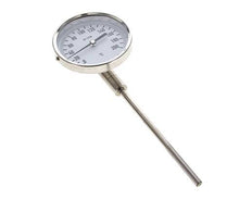 0 bis +200°C Bimetall-Thermometer aus Edelstahl 100mm Gehäuse 160mm Schaftunterseite