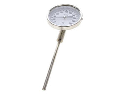 0 bis +200°C Bimetall-Thermometer aus Edelstahl 100mm Gehäuse 160mm Schaftunterseite
