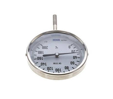 0 bis +200°C Bimetall-Thermometer aus Edelstahl 100mm Gehäuse 63mm Schaftunterseite