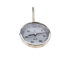 0 bis +250°C Bimetall-Thermometer aus Edelstahl 100mm Gehäuse 100mm Schaftboden