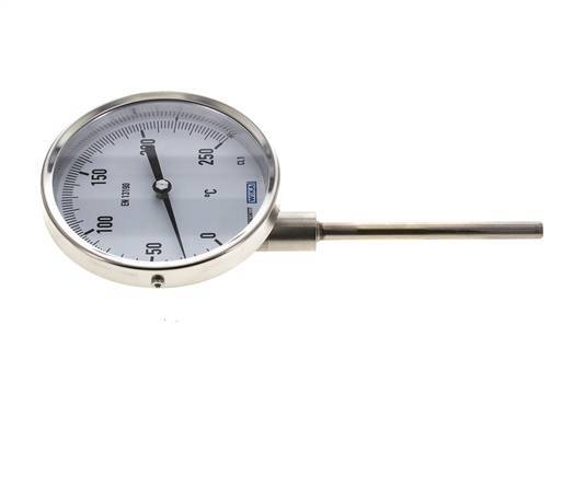 0 bis +250°C Bimetall-Thermometer aus Edelstahl 100mm Gehäuse 100mm Schaftboden