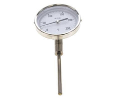 0 bis +250°C Bimetall-Thermometer aus Edelstahl 100mm Gehäuse 100mm Schaftboden