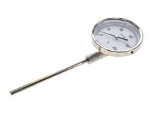 0 bis +250°C Bimetall-Thermometer aus Edelstahl 100mm Gehäuse 160mm Schaftunterseite