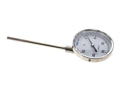 0 bis +250°C Bimetall-Thermometer aus Edelstahl 100mm Gehäuse 160mm Schaftunterseite