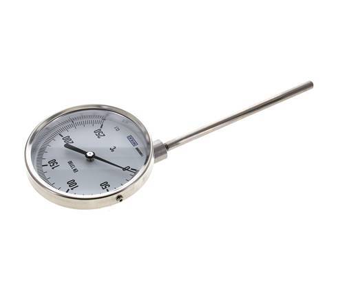 0 bis +250°C Bimetall-Thermometer aus Edelstahl 100mm Gehäuse 160mm Schaftunterseite