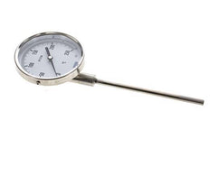 0 bis +250°C Bimetall-Thermometer aus Edelstahl 100mm Gehäuse 160mm Schaftunterseite