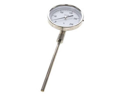 0 bis +250°C Bimetall-Thermometer aus Edelstahl 100mm Gehäuse 160mm Schaftunterseite