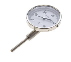 0 bis +250°C Bimetall-Thermometer aus Edelstahl 100mm Gehäuse 63mm Schaftunterseite