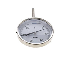 0 bis +250°C Bimetall-Thermometer aus Edelstahl 100mm Gehäuse 63mm Schaftunterseite
