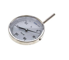 0 bis +250°C Bimetall-Thermometer aus Edelstahl 100mm Gehäuse 63mm Schaftunterseite
