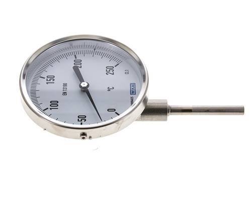 0 bis +250°C Bimetall-Thermometer aus Edelstahl 100mm Gehäuse 63mm Schaftunterseite