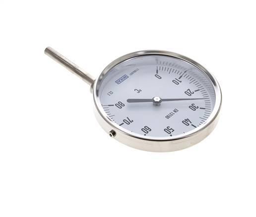 -20 bis +60°C Bimetall-Thermometer aus Edelstahl 100mm Gehäuse 100mm Schaftboden