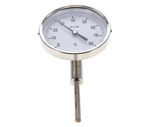 -20 bis +60°C Bimetall-Thermometer aus Edelstahl 100mm Gehäuse 100mm Schaftboden