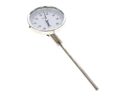 -20 bis +60°C Bimetall-Thermometer aus Edelstahl 100mm Gehäuse 160mm Schaftunterteil