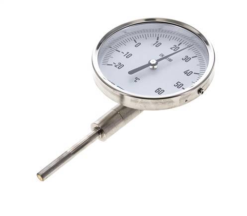 -20 bis +60°C Bimetall-Thermometer aus Edelstahl 100mm Gehäuse 63mm Schaftunterseite