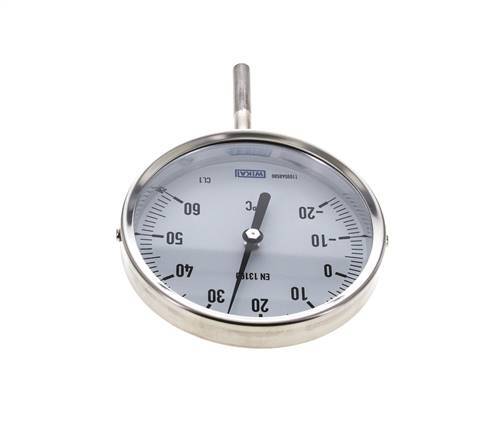 -20 bis +60°C Bimetall-Thermometer aus Edelstahl 100mm Gehäuse 63mm Schaftunterseite