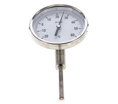 -20 bis +60°C Bimetall-Thermometer aus Edelstahl 100mm Gehäuse 63mm Schaftunterseite