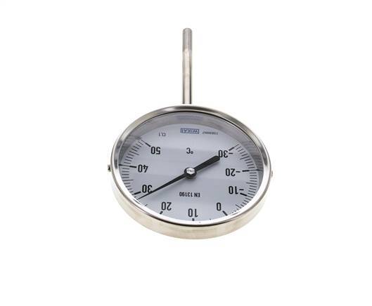 -30 bis +50°C Bimetall-Thermometer aus Edelstahl 100mm Gehäuse 100mm Schaftboden