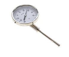 -30 bis +50°C Bimetall-Thermometer aus Edelstahl 100mm Gehäuse 100mm Schaftboden