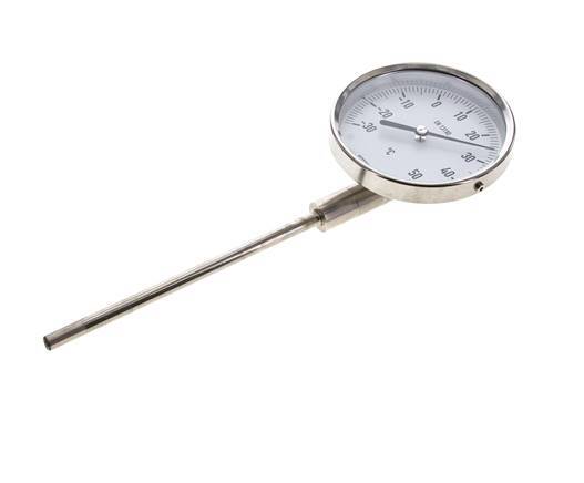 -30 bis +50°C Bimetall-Thermometer aus Edelstahl 100mm Gehäuse 160mm Schaftunterteil