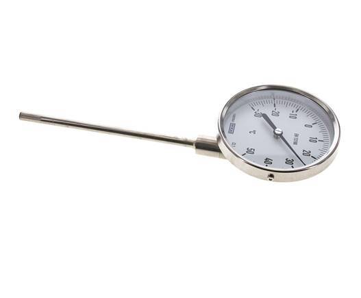 -30 bis +50°C Bimetall-Thermometer aus Edelstahl 100mm Gehäuse 160mm Schaftunterteil