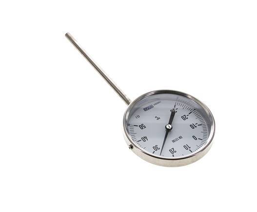 -30 bis +50°C Bimetall-Thermometer aus Edelstahl 100mm Gehäuse 160mm Schaftunterteil