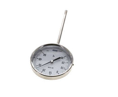 -30 bis +50°C Bimetall-Thermometer aus Edelstahl 100mm Gehäuse 160mm Schaftunterteil