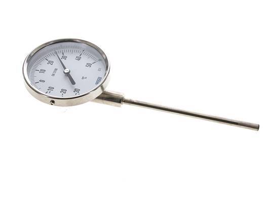 -30 bis +50°C Bimetall-Thermometer aus Edelstahl 100mm Gehäuse 160mm Schaftunterteil