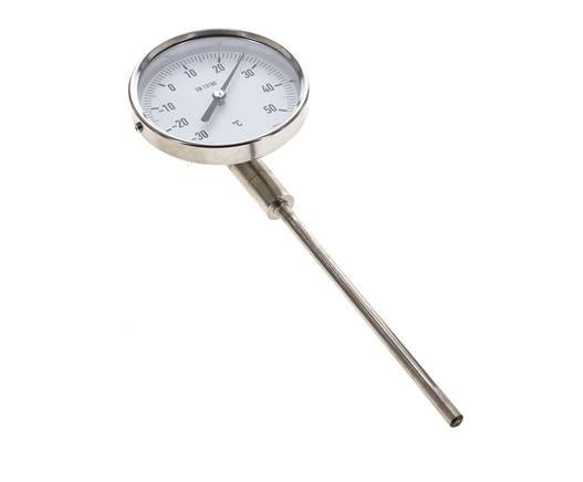 -30 bis +50°C Bimetall-Thermometer aus Edelstahl 100mm Gehäuse 160mm Schaftunterteil