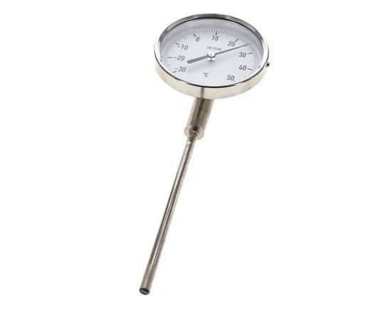 -30 bis +50°C Bimetall-Thermometer aus Edelstahl 100mm Gehäuse 160mm Schaftunterteil