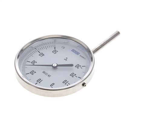 -30 bis +50°C Bimetall-Thermometer aus Edelstahl 100mm Gehäuse 63mm Schaftunterseite